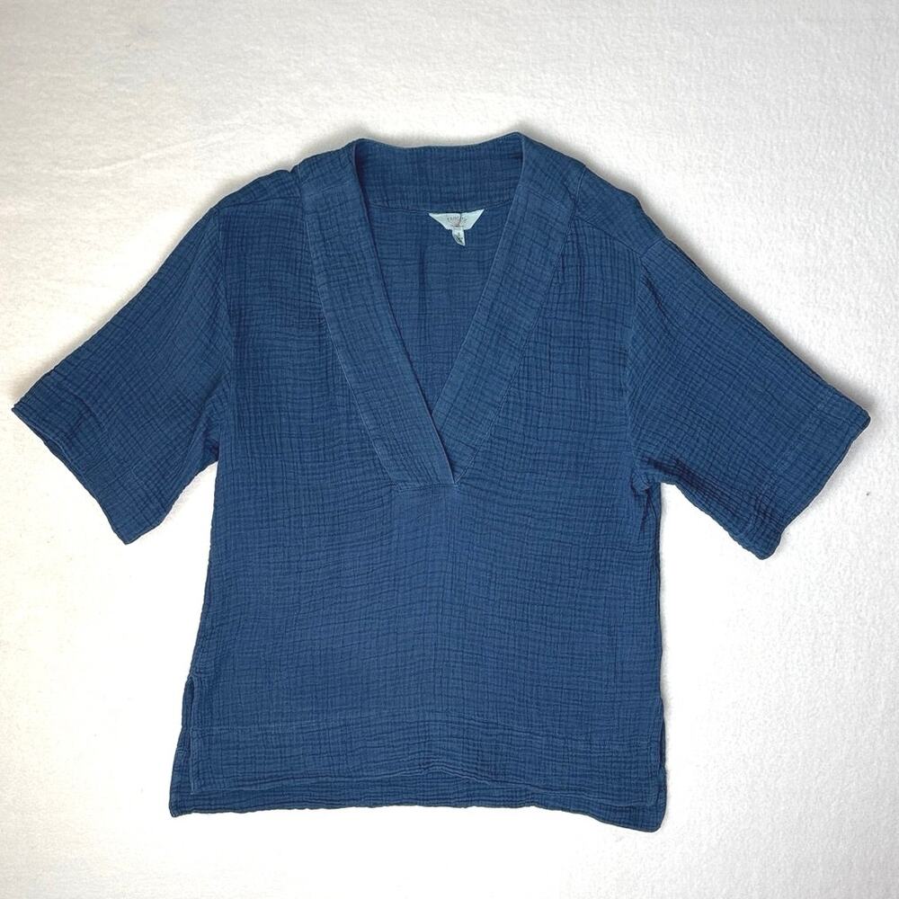 Faherty Dune Cotton Gauze Popover Top Womens Size Small Short Sleeve V Neck